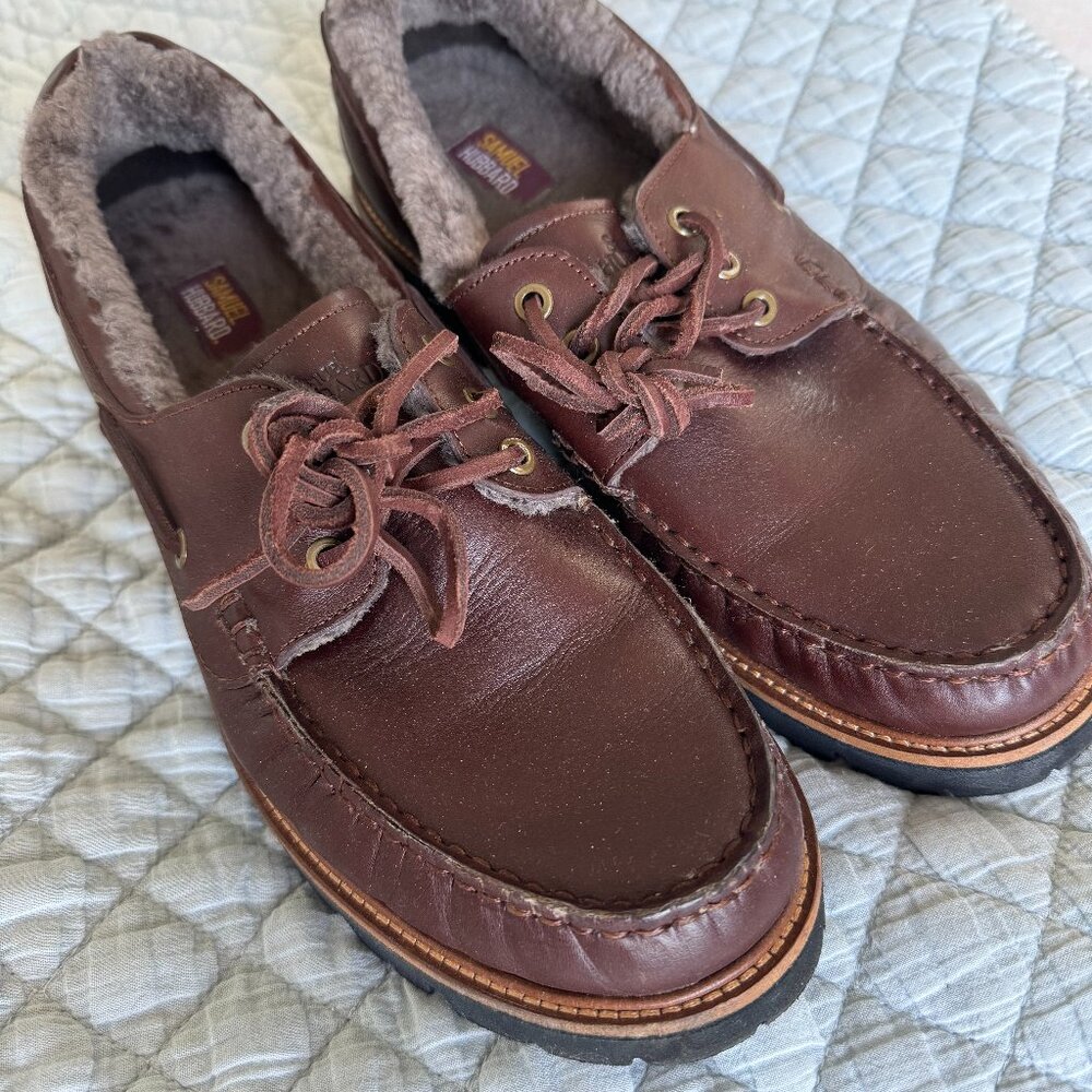 Samuel Hubbard Leather Shearling Lined Moccasin Boat Shoes - Men's 10.5